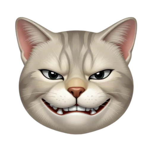 Scrungy tabby cat grimacing with squinted eyes and exposed teeth