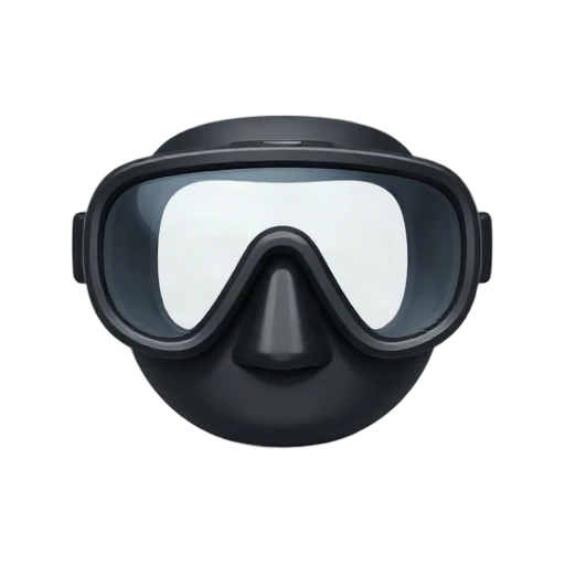 Scuba Mask with wide clear single-lens face window and black silicone skirt