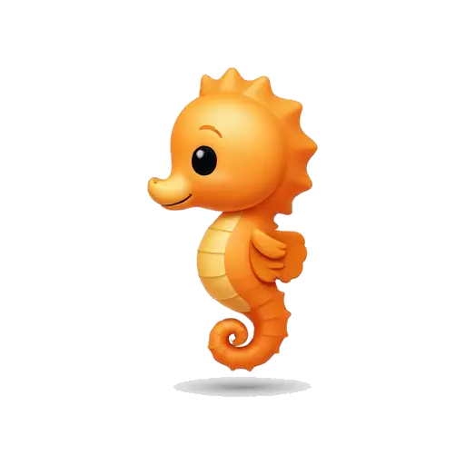 Friendly orange seahorse with a curled tail