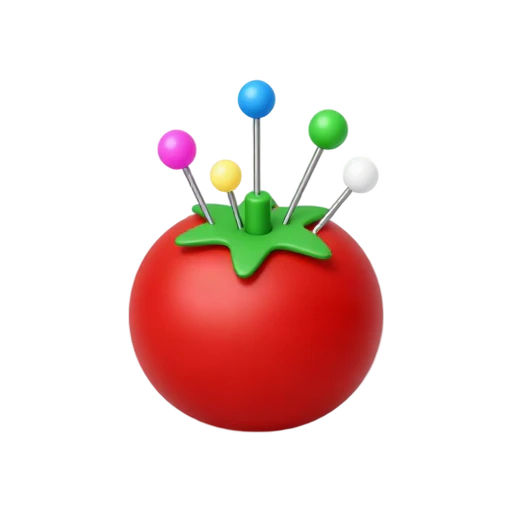 Tomato-shaped sewing pincushion with pins