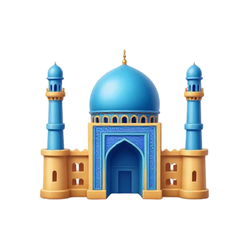 blue-tiled monumental portal and twin minarets, depicting Shah Mosque Isfahan.