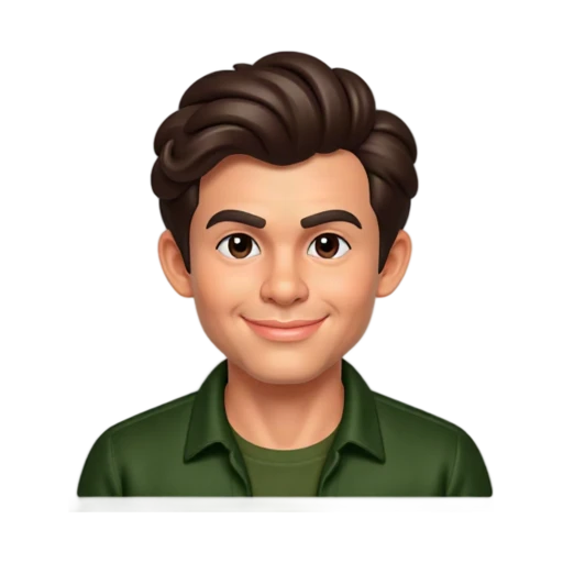 Shawn Mendes smiling in a dark green collared shirt