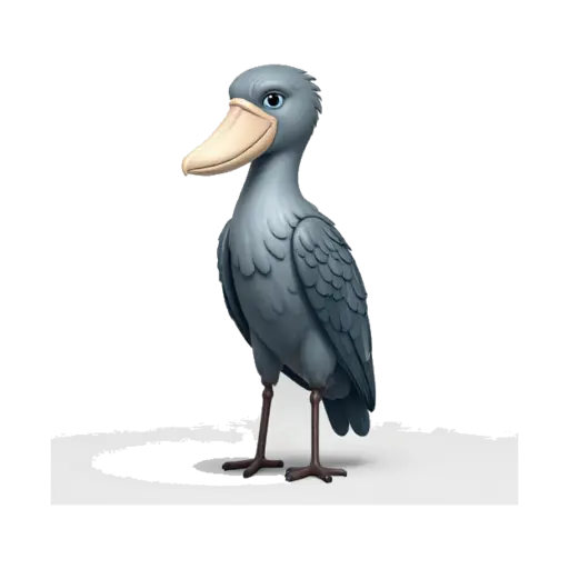 Tall gray shoebill bird standing