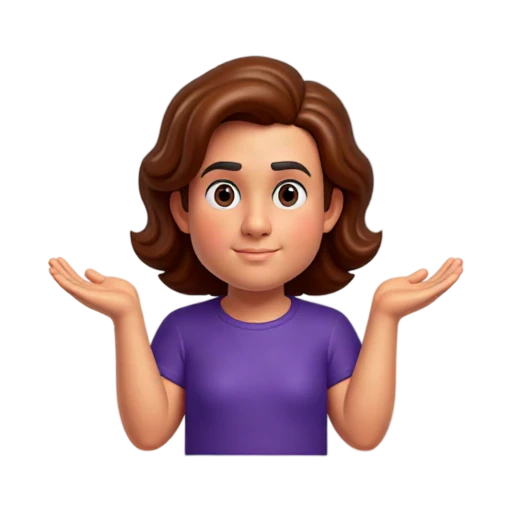 Person with brown hair shrugging with both palms raised