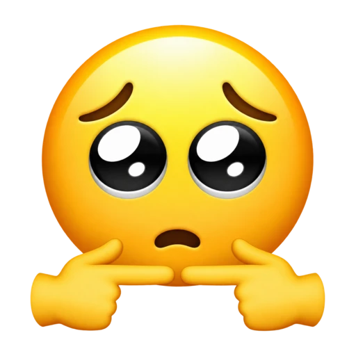Shy yellow face with pleading eyes and two index fingertips almost touching below its mouth