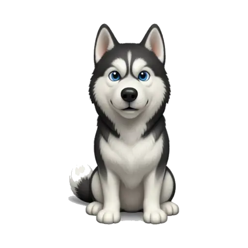 Siberian husky sitting with blue eyes