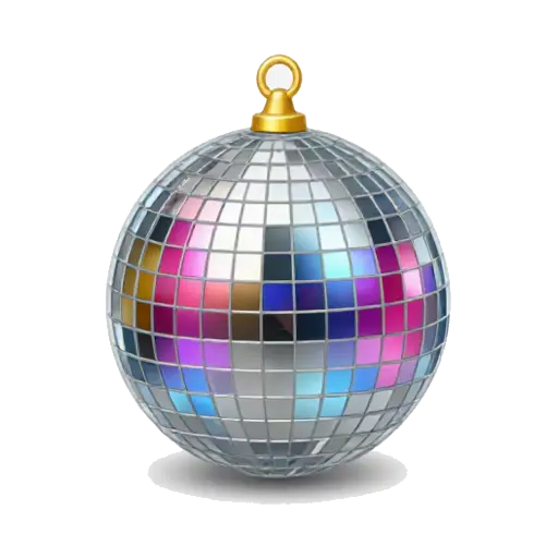 Silver mirrored disco ball with colorful reflections