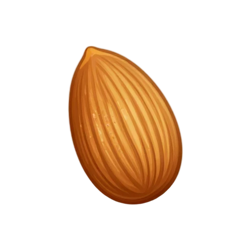 Brown almond kernel with pointed ends and fine ridges
