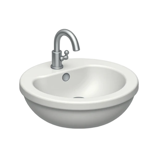 White oval washbasin with chrome faucet and a round drain