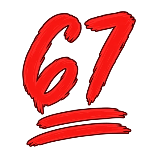 Red brush-script numerals 67 with two red underlines