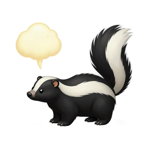 Black and white skunk spraying with tail raised