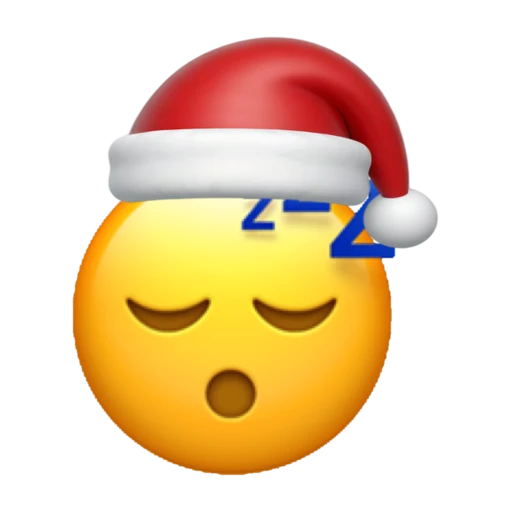 Sleeping emoji face wearing a red Santa hat on a transparent background.
