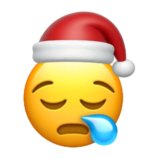 Sleepy emoji face wearing a red Santa hat on a transparent background.