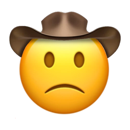 Slightly Frowning Cowboy on a transparent background with a brown cowboy hat.