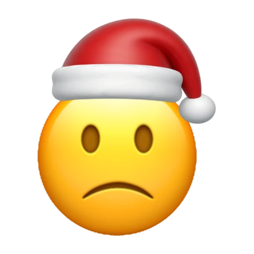 Slightly Frowning emoji face wearing a red Santa hat on a transparent background.