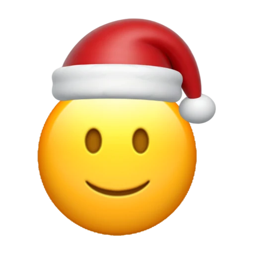 Slightly Smiling emoji face wearing a red Santa hat on a transparent background.