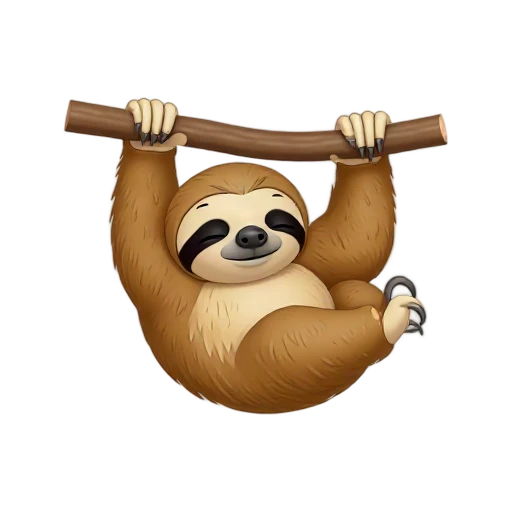 Brown sloth hanging from a small branch