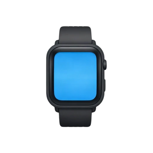One black smartwatch with a blank blue screen and flexible wrist band, no arm, shadow, or scenery.