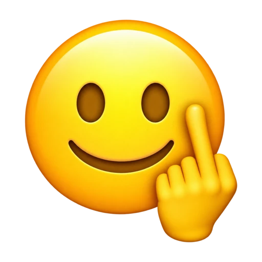Smiling yellow emoji face raising its middle finger