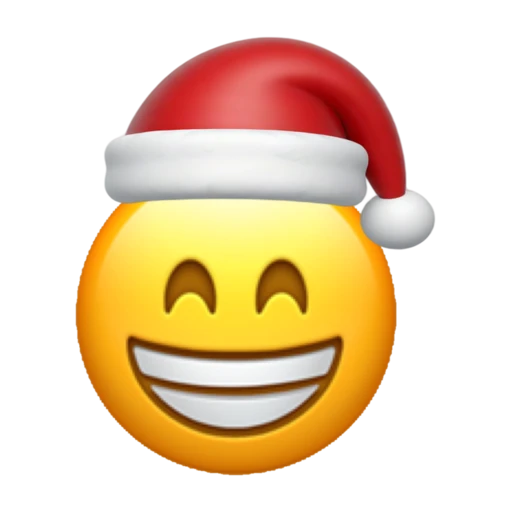 Smiling emoji face wearing a red Santa hat on a transparent background.