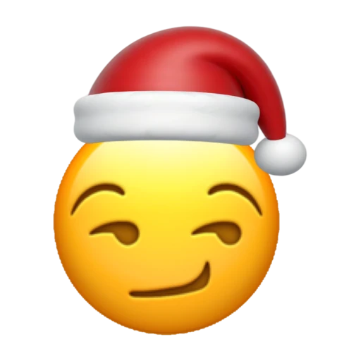 Smirking emoji face wearing a red Santa hat on a transparent background.