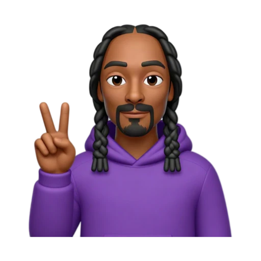 Snoop Dogg raising one hand beside his shoulder in a peace sign, wearing a purple hoodie