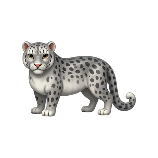 Snow leopard with dark rosettes and thick curling tail