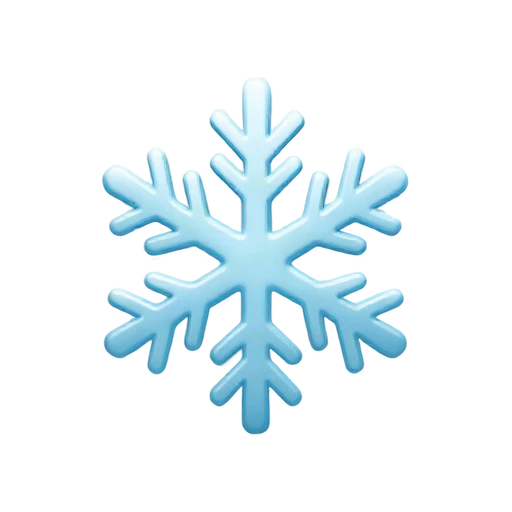 One icy pale-blue snowflake in a perfectly symmetrical six-point shape, crisp branching arms, delicate frosty highlights, no sky, shadow, or scenery.