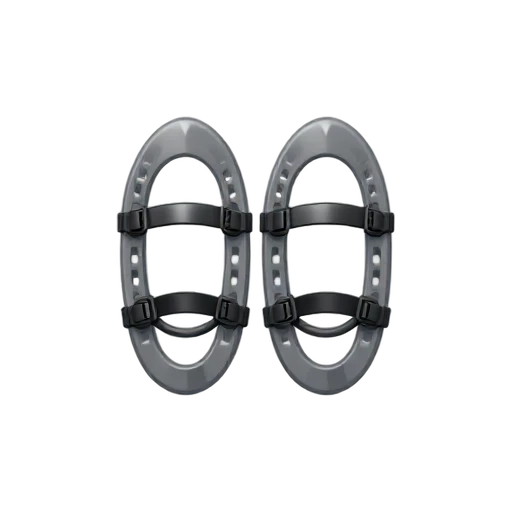 Snowshoes with two oval lattice frames and black boot bindings