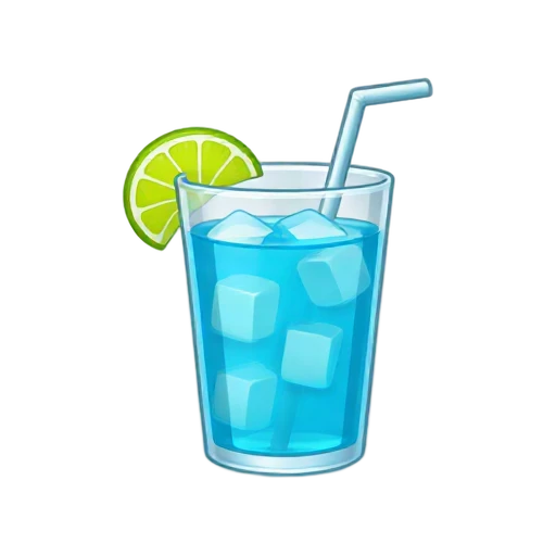 Bright blue coconut soda with ice and lime