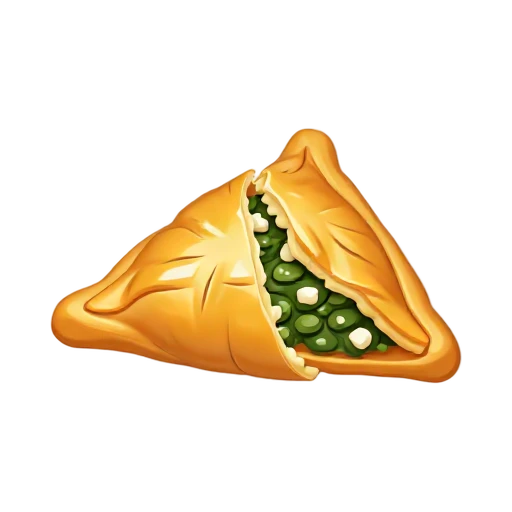 Golden triangular spanakopita showing green spinach and feta filling