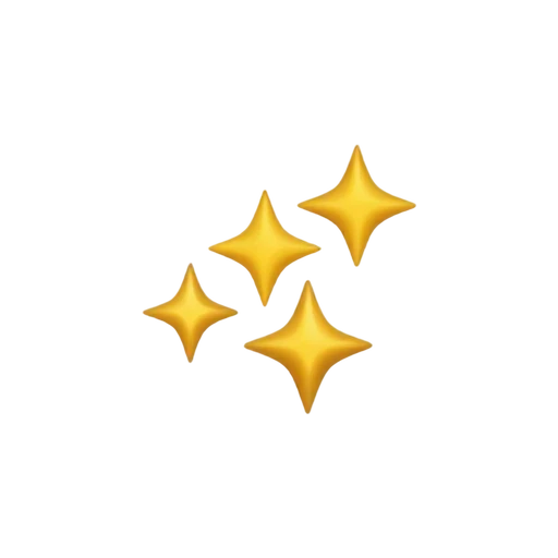 Three crisp golden four-point sparkles of different sizes arranged in a compact cluster, polished glowing edges, no text, background objects, shadow, or scenery.