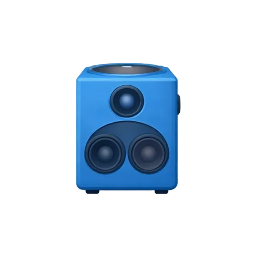 One compact blue speaker facing forward with two dark circular cones, no cord, shadow, or scenery.