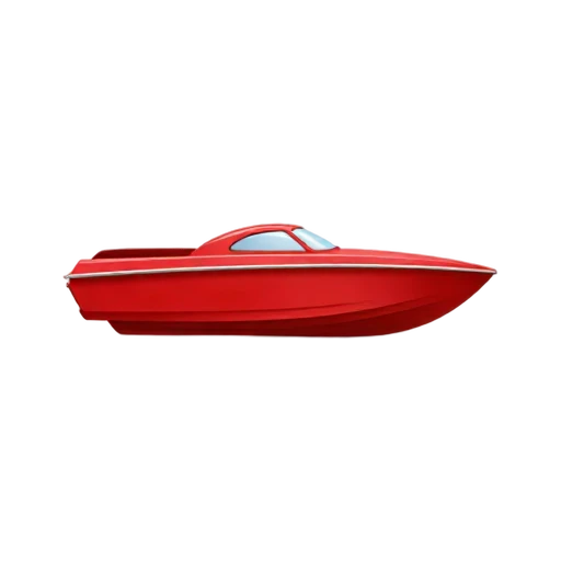 One sleek red speedboat in side three-quarter view, small windshield, no water, driver, shadow, or scenery.