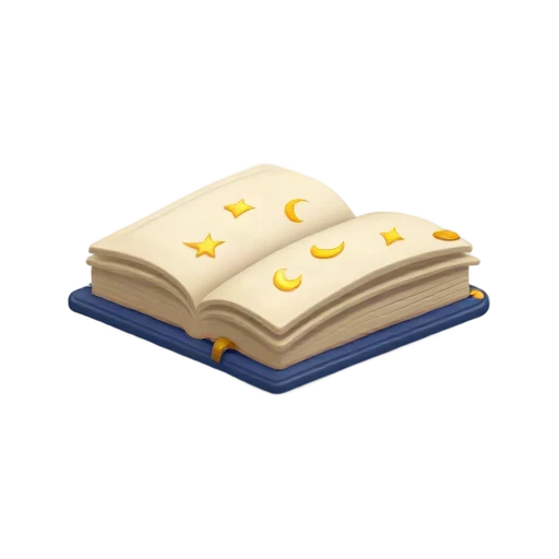 Open blue spell book with gold symbols