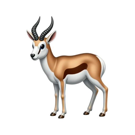 A tan and white springbok with dark side stripes and curved horns