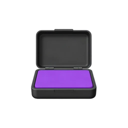 Stamp Pad with shallow rectangular black case and bright purple inked sponge