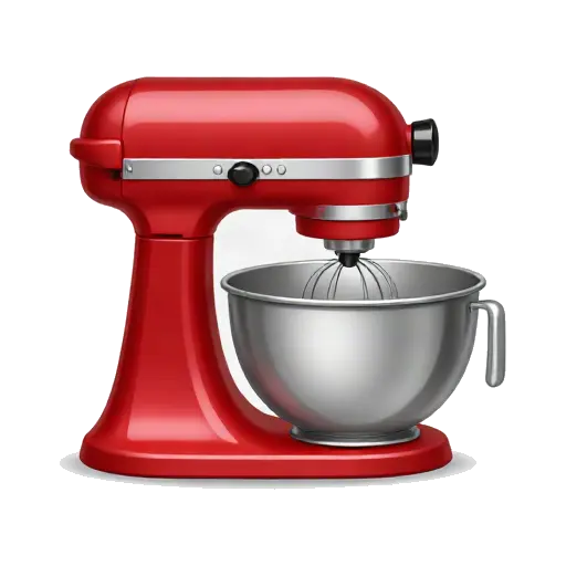 Red stand mixer with metal bowl