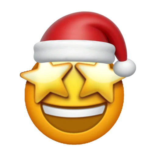 Star Struck emoji face wearing a red Santa hat on a transparent background.