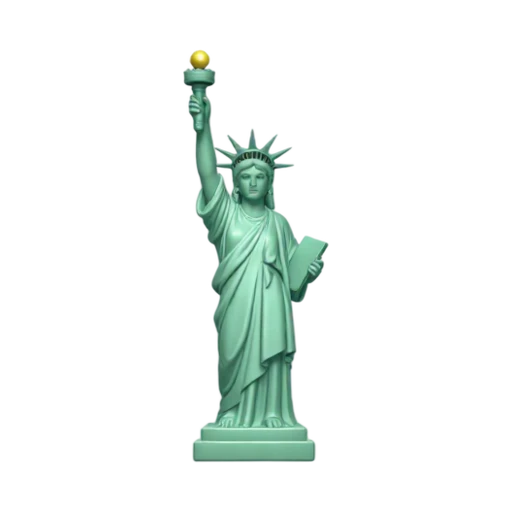 Green Statue of Liberty with raised torch and crown