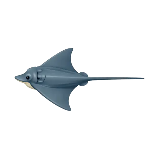 Blue-gray stingray gliding in side profile