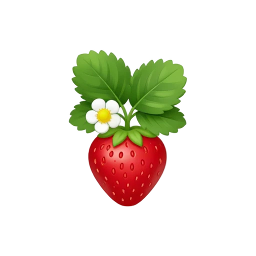 Strawberry Plant with one ripe red strawberry fruit and three-part serrated leaves