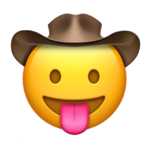 Stuck Out Tongue Cowboy on a transparent background with a brown cowboy hat.