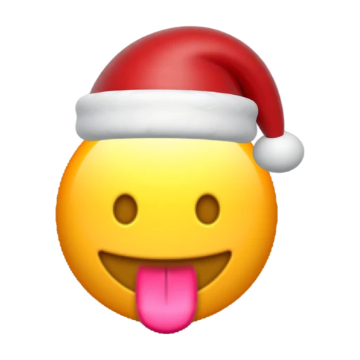 Stuck Out Tongue emoji face wearing a red Santa hat on a transparent background.