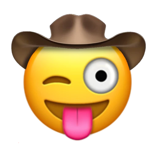 Stuck Out Tongue Winking Cowboy on a transparent background with a brown cowboy hat.