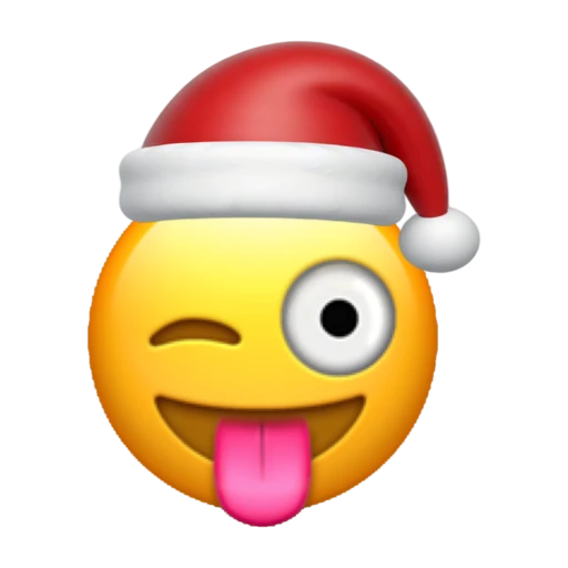 Stuck Out Tongue Winking emoji face wearing a red Santa hat on a transparent background.