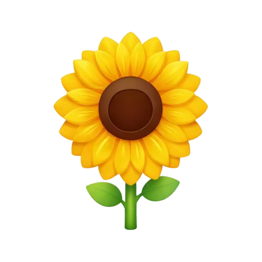 One large yellow sunflower facing forward, dark brown center, green stem, no ground, shadow, or scenery.