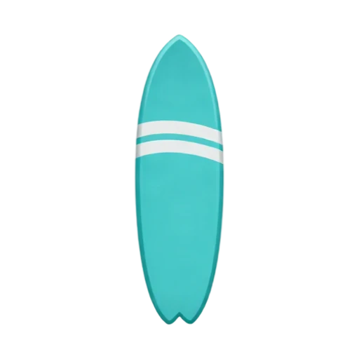 One tall turquoise surfboard standing upright in a slight three-quarter view, two wide white horizontal stripes, rounded pointed nose, small black fin visible, no water, beach, shadow, or scenery.