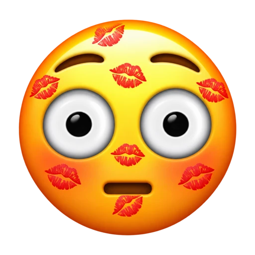 Surprised yellow face with red kiss marks all over it