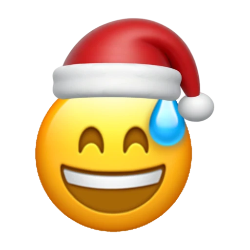 Sweat Smile emoji face wearing a red Santa hat on a transparent background.